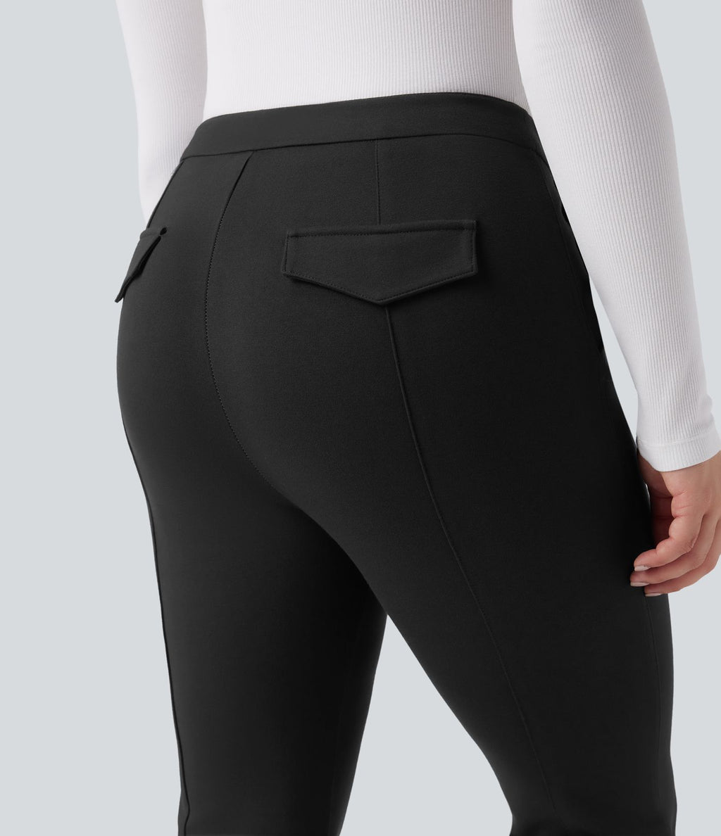 Pantalon tailleur évasé taille haute avec poches