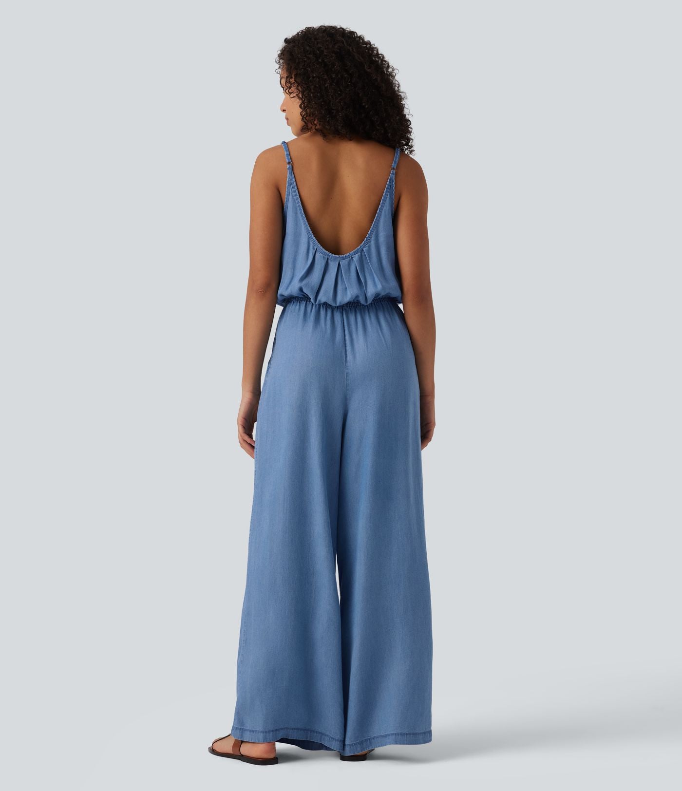 Combinaison en jean casual en lyocell à jambes larges avec poches, style enfilable