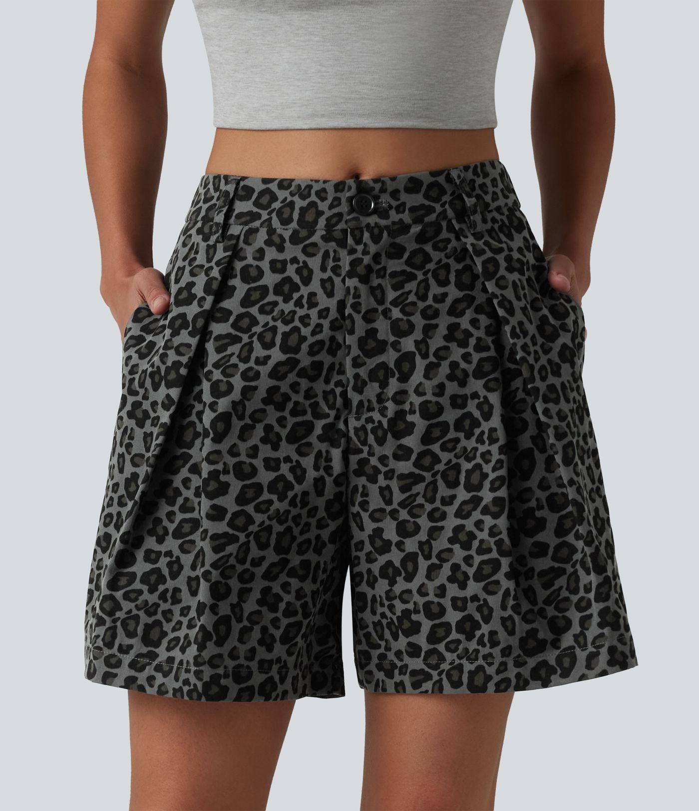 Short ample casual imprimé léopard taille mi-haute 12,5 cm avec poches