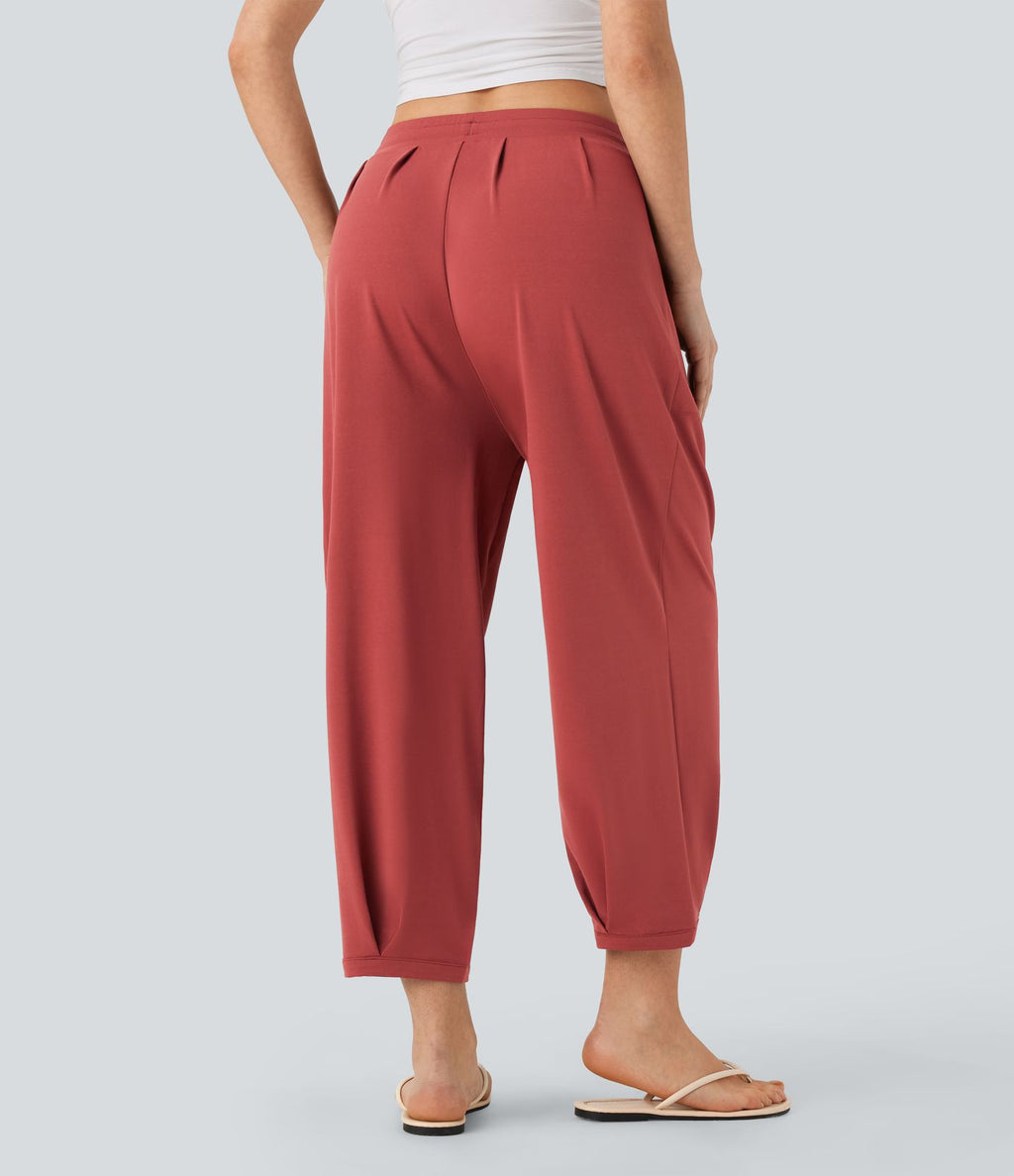 Pantalon décontracté fuselé à taille moyenne avec cordon et poches