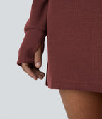 Robe Sweatshirt Casual Col Bateau Manches Raglan Avec Trous Pour Les Pouce Ourlet Fendu en Waffle