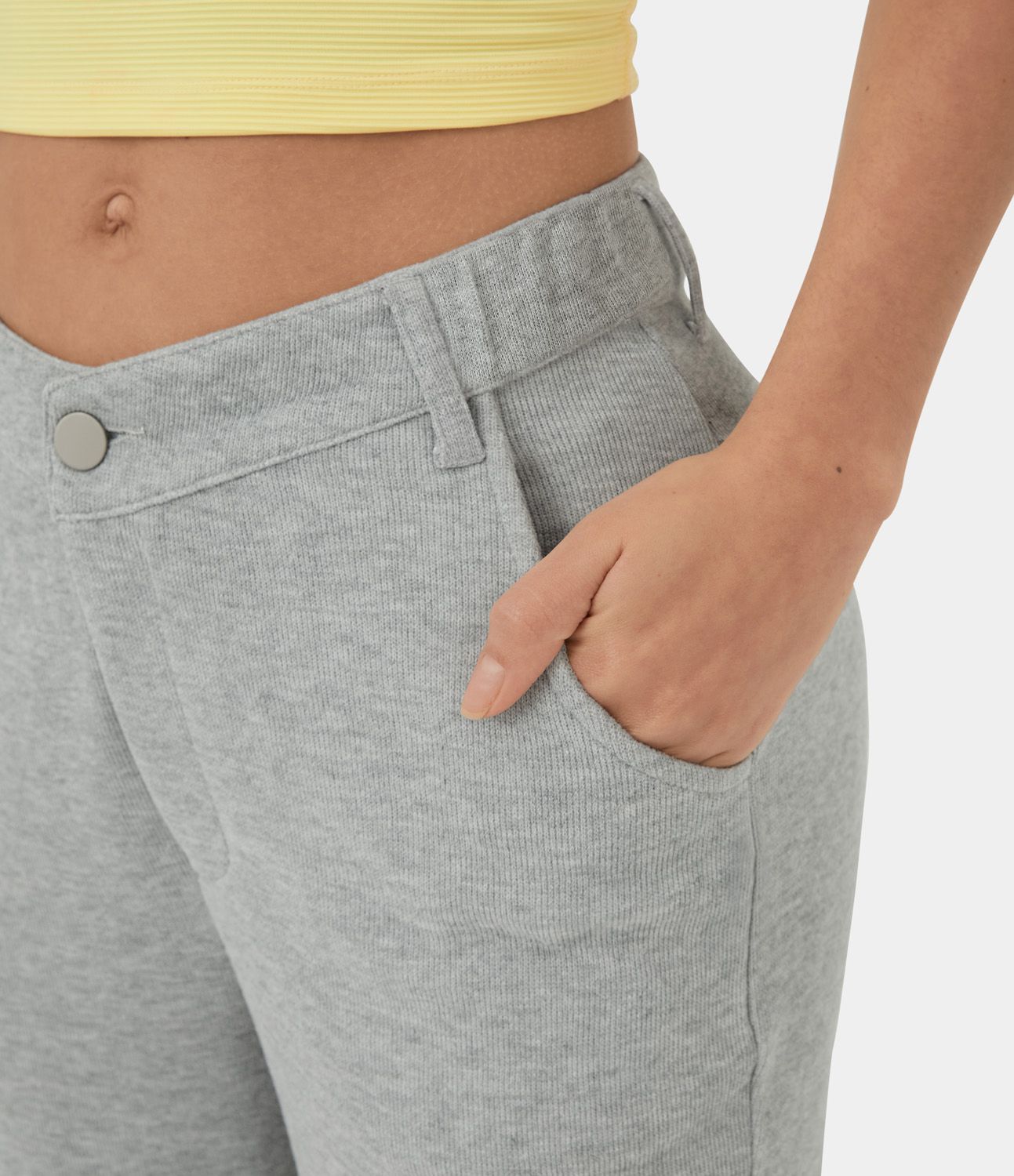 Pantalon Survêtement Coton Casual Évasée Taille Mi-Haute Ceinture Forme V Boutonnés Fermeture Éclair Poches