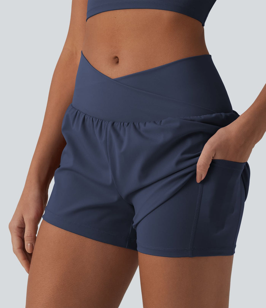 Short de yoga 2-en-1 SoftlyZero™ Airy croisé taille haute 7,5 cm effet frais InstantCool avec poches
