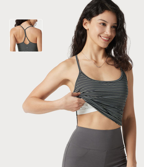 Caraco décontracté Halara UltraSculpt™ jacquard rayé avec dos ajouré, ourlet arrondi et coussinets amovibles