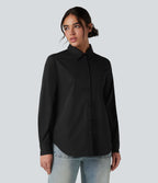 Chemise tailleur col chemise ourlet arrondi manches longues avec poche poitrine