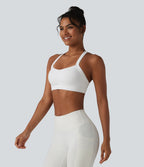 Brassière de sport de yoga froncée soutien-gorge intégré maintien léger