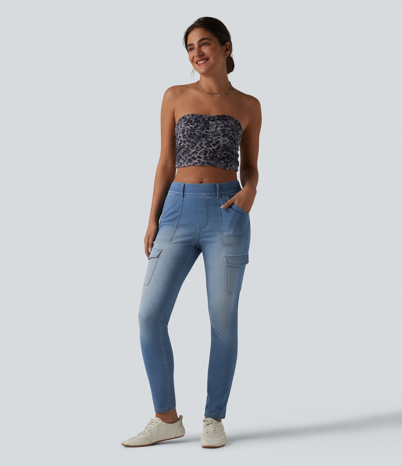 Halara Flex™ Jean skinny casual cargo taille mi-haute avec poches