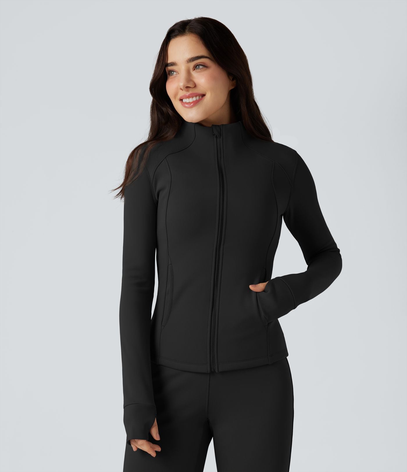 Veste d'entraînement polaire manches longues avec trous pouces et poches