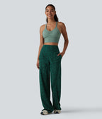 Pantalon de yoga jambes droites taille haute gainant imprimé léopard Halara UltraSculpt™ avec poches