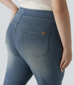Jean décontracté Halara Flex™ grande taille bootcut taille haute en maille extensible délavée avec multiples poches