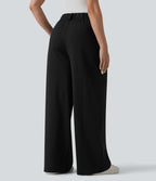 Pantalon tailleur large taille haute à rayures avec poches