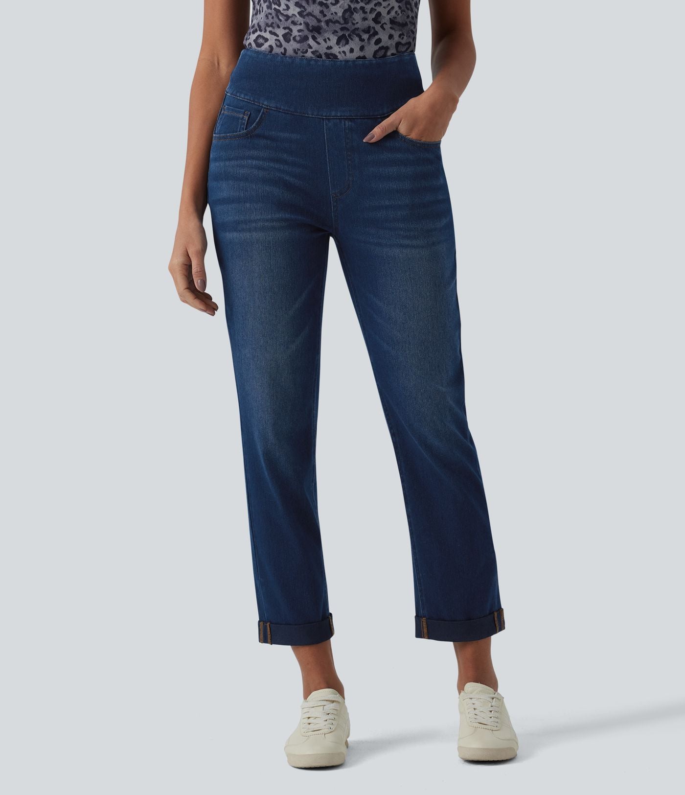 Halara Flex™ Jean 7/8 casual taille haute ventre plat à ourlet retroussé, avec poches