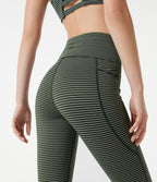 Legging de yoga rayé taille haute avec cordon de serrage et poches