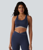 Brassière de sport maintien léger col U dos nageur color block avec soutien-gorge intégré