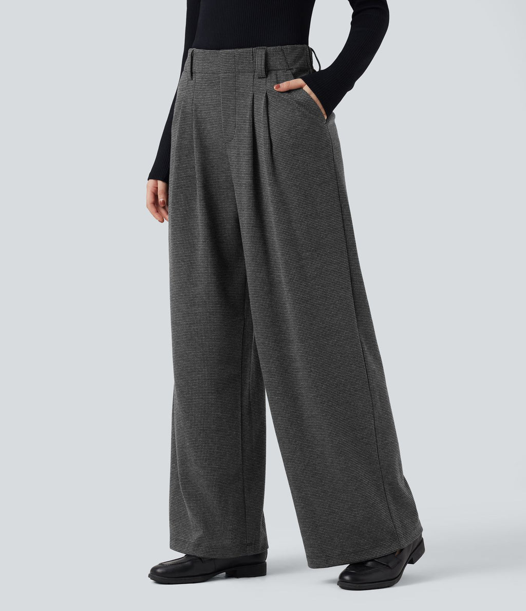 Halara Flex™ Pantalon tailleur baggy pied-de-poule taille haute avec poches