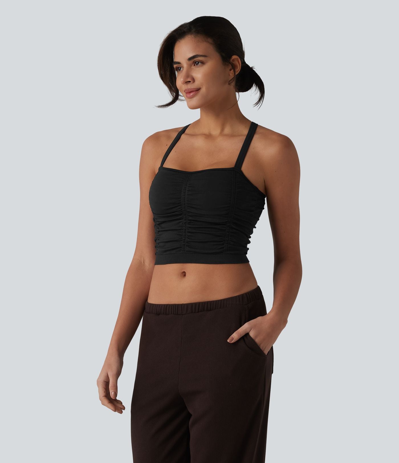 OneForm Seamless Flow Caraco de yoga crop froncé à dos croisé avec brassière intégrée sans couture