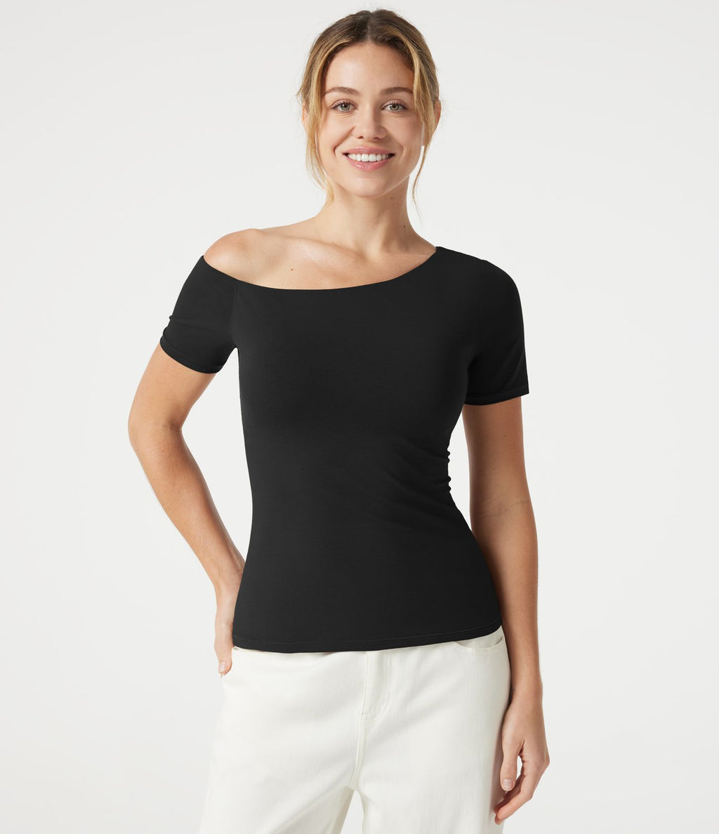 T-shirt casual Halara en jersey de coton asymétrique brassière intégrée bonnets B à DD