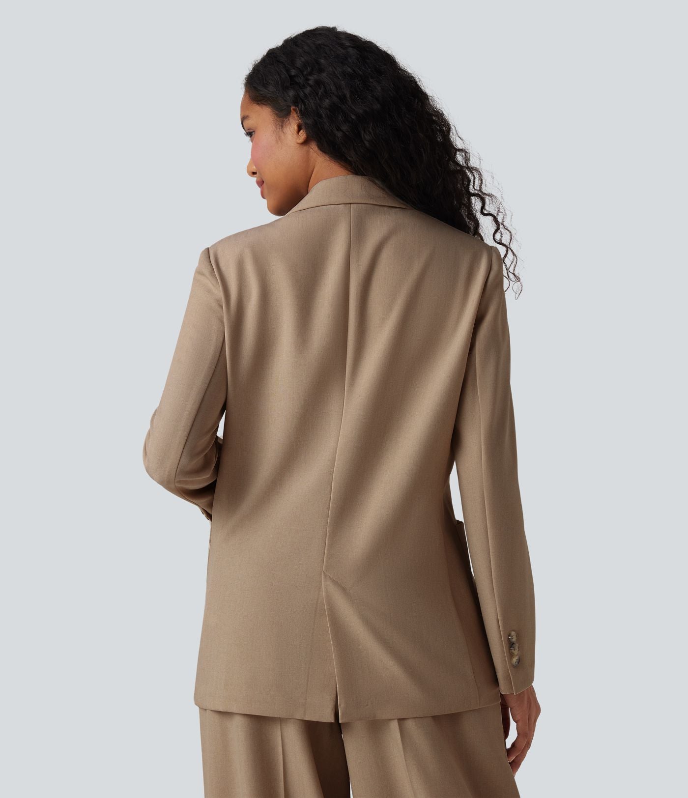 Blazer de travail anti-froissement aspect lin col cranté manches longues avec poches