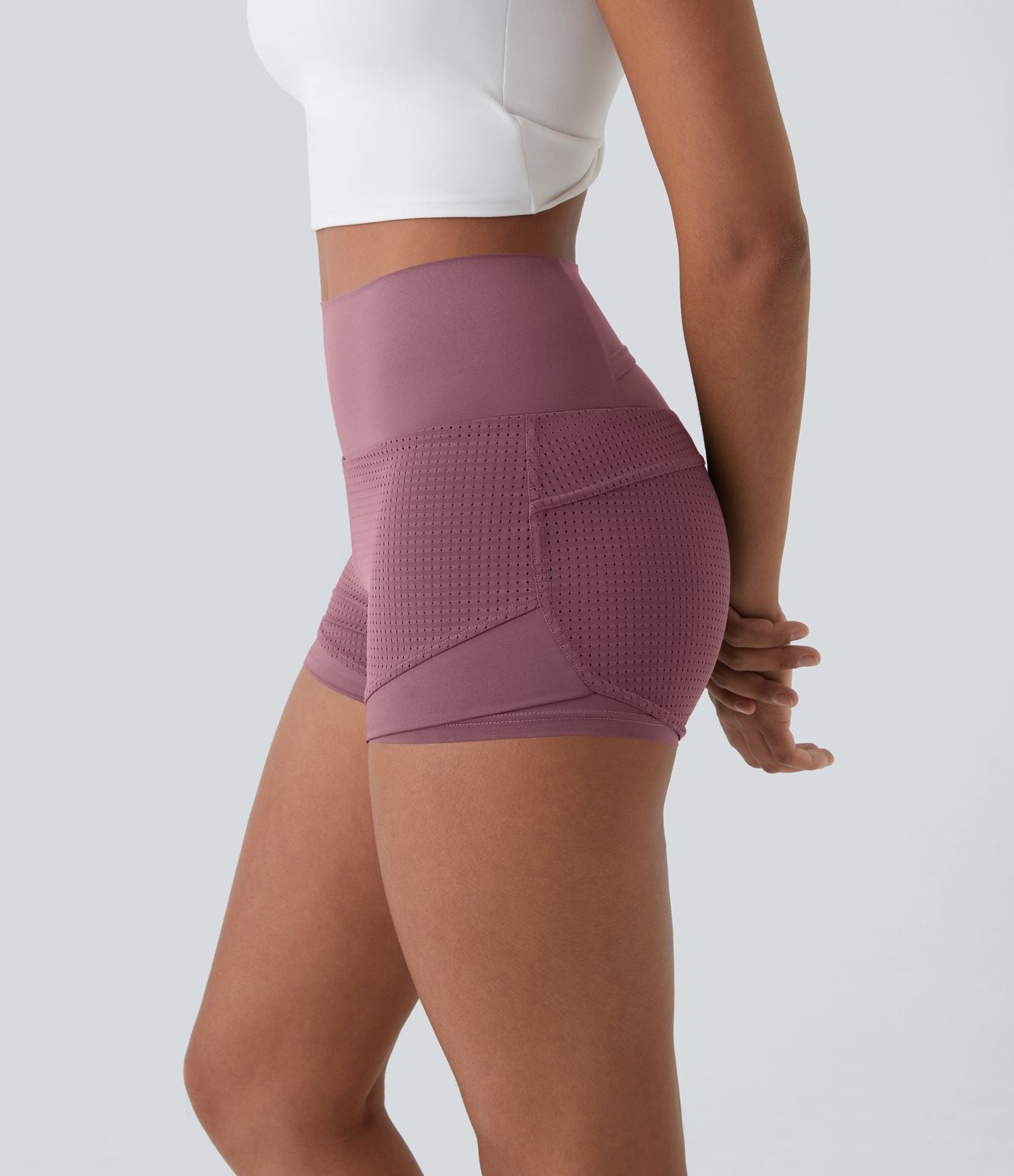 Shorts 2' Casual 2 en1 Taille Haute Empiècement en Maille dans le Dos et Poches