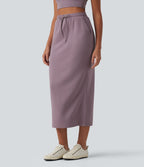 Jupe crayon casual mi-longue taille haute avec cordon de serrage et poches