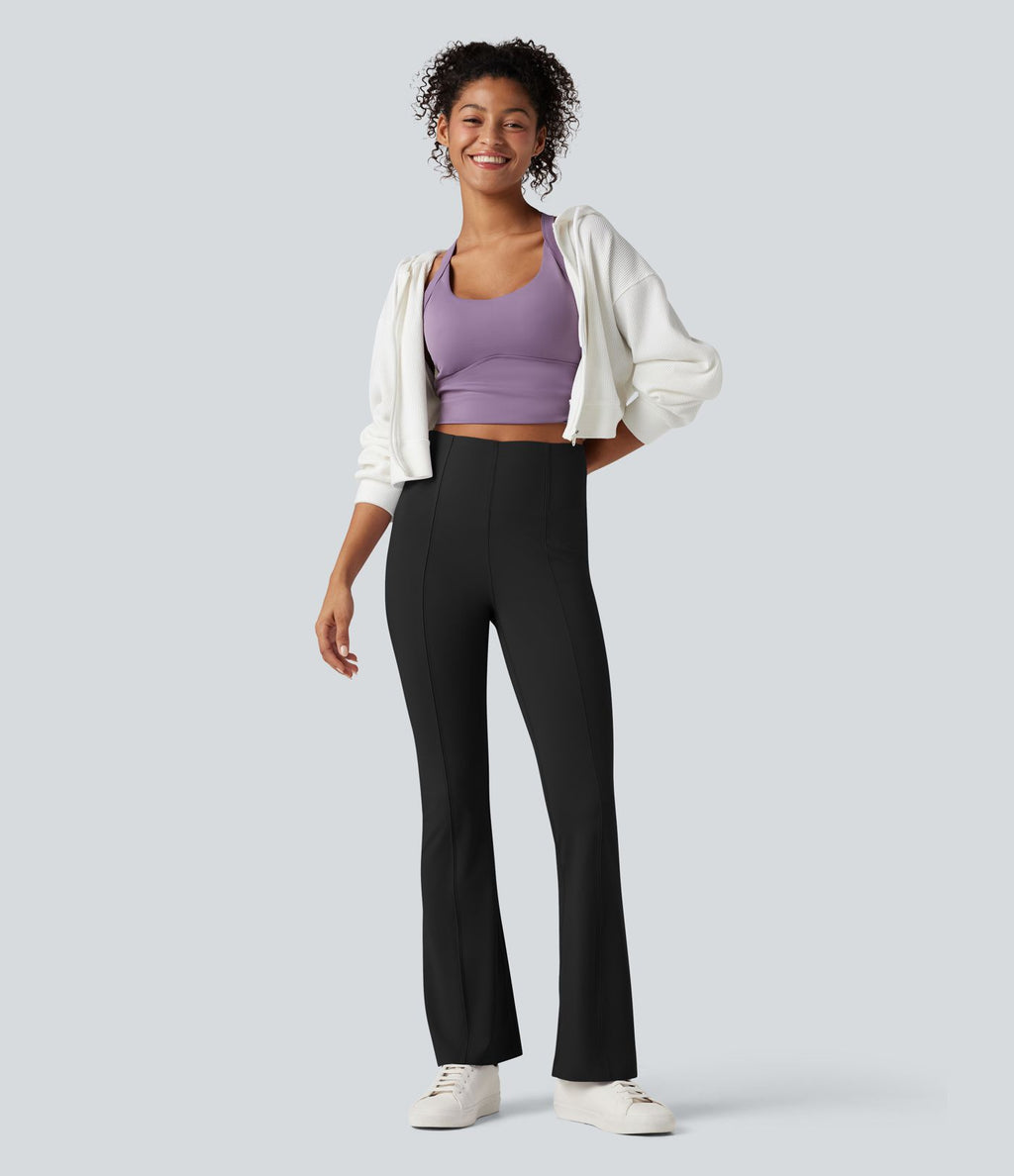 Pantalon décontracté bootcut ventre plat taille haute avec poche