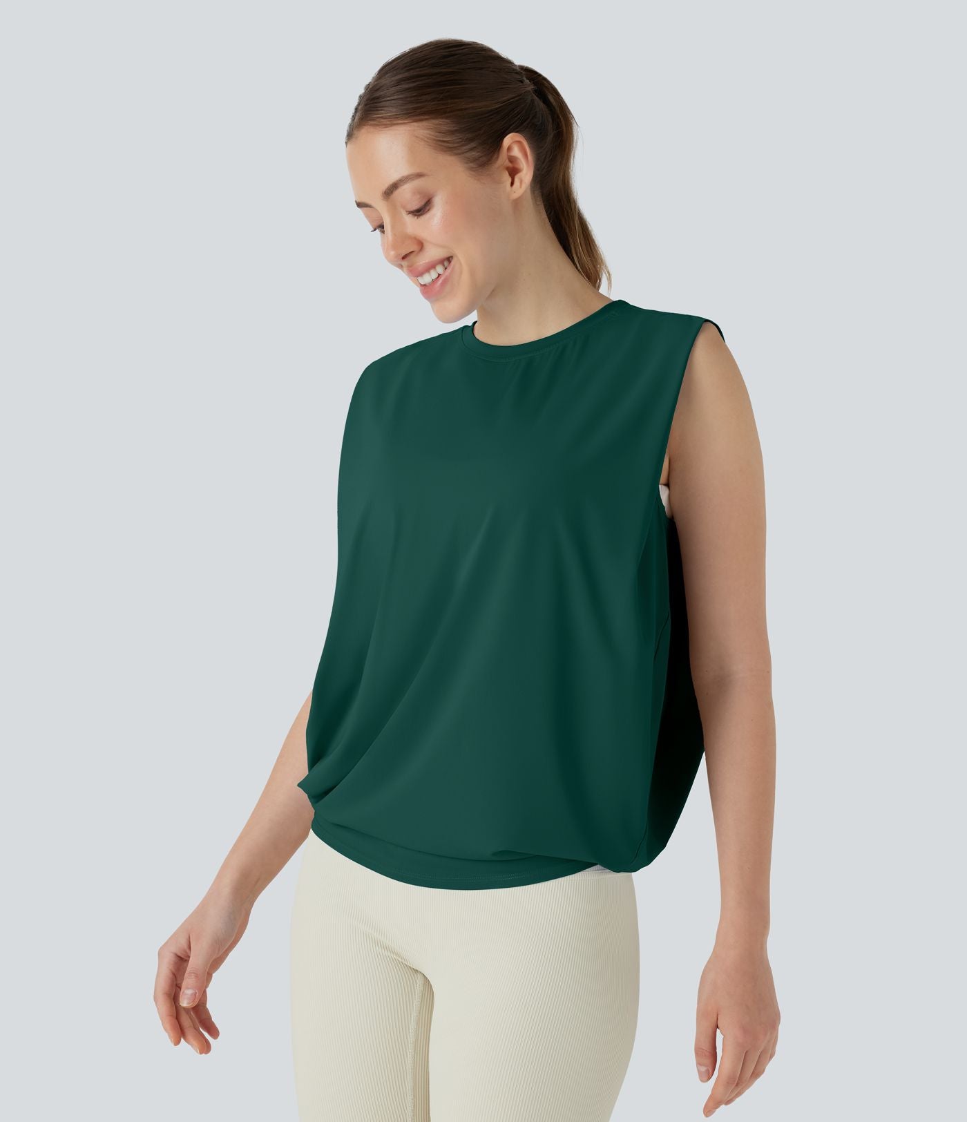 Débardeur de yoga col rond froncé, tissu rafraîchissant - Protection UPF50+