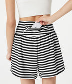 Short casual 2-en-1 à rayures en tissu gaufré taille haute 12,5 cm avec poches