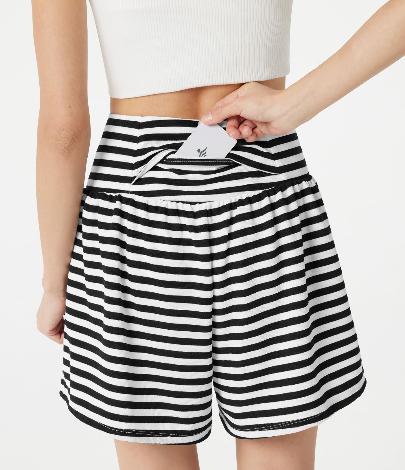 Short casual 2-en-1 à rayures en tissu gaufré taille haute 12,5 cm avec poches