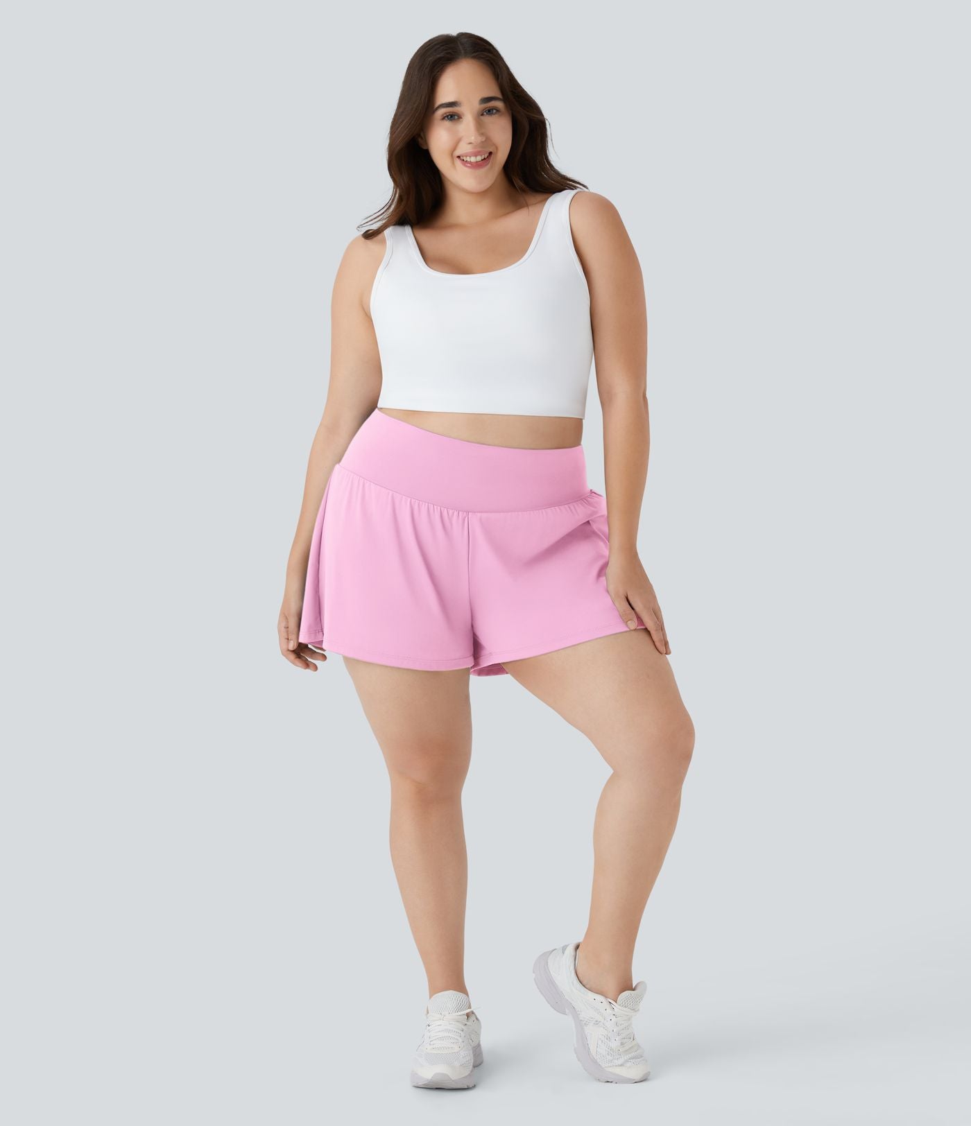Short Yoga 10cm Plus Longue Taille Ultra Haute 2 en 1 Poche Arrière Poche Cachée Latérale Grande Taille