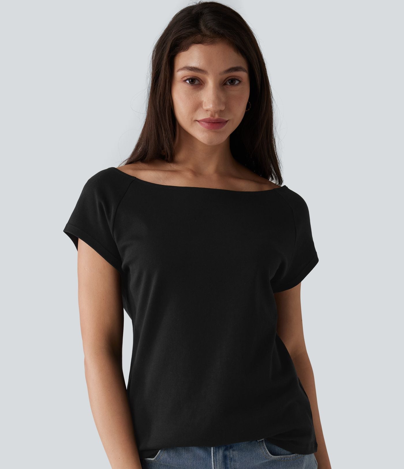 T-shirt décontracté col bateau manches courtes coton