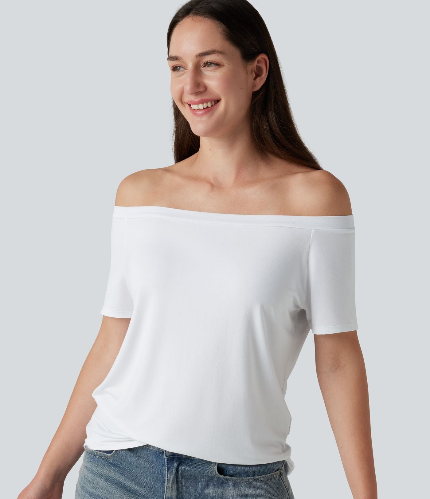 T-shirt casual col épaules dénudées manches courtes