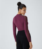 Top de Travail Skinny à Col Montant Manches Raglan Longues Mesh Contrastés