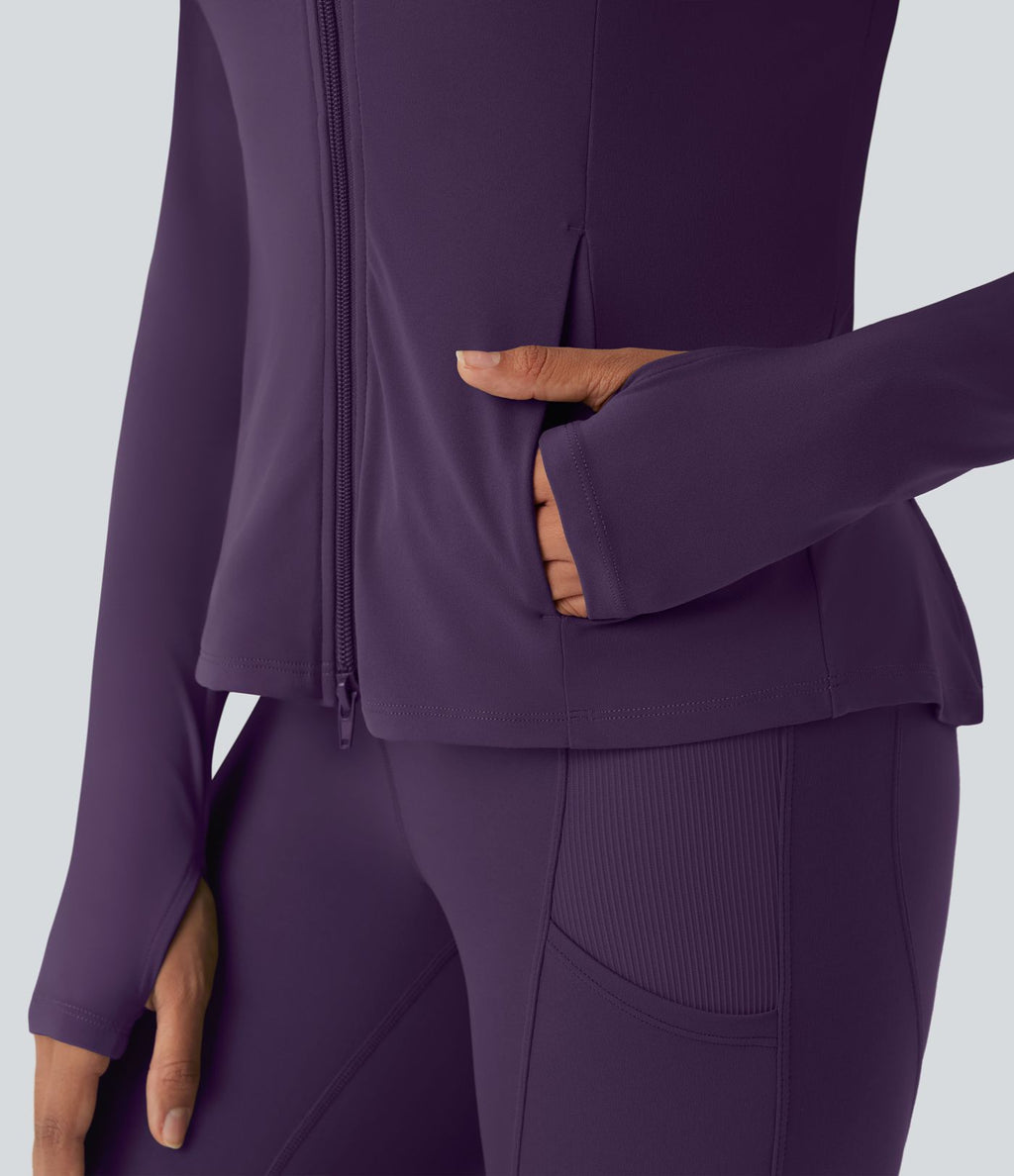 Veste SoftlyZero™ à capuche manches longues avec trous pouces détails plissés et poches-UPF50+