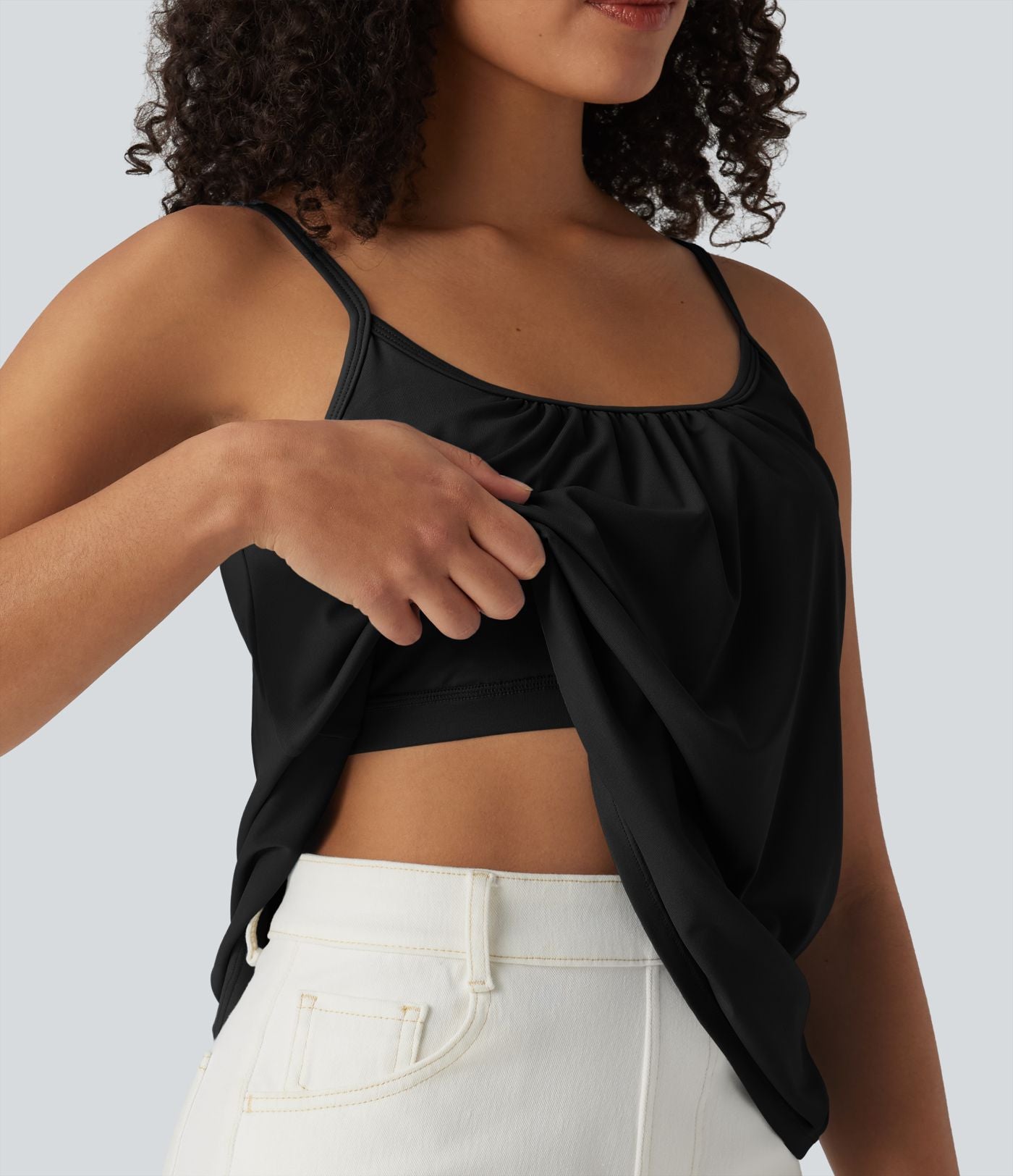 Caraco décontracté 2-en-1 froncé avec brassière intégrée bretelles réglables