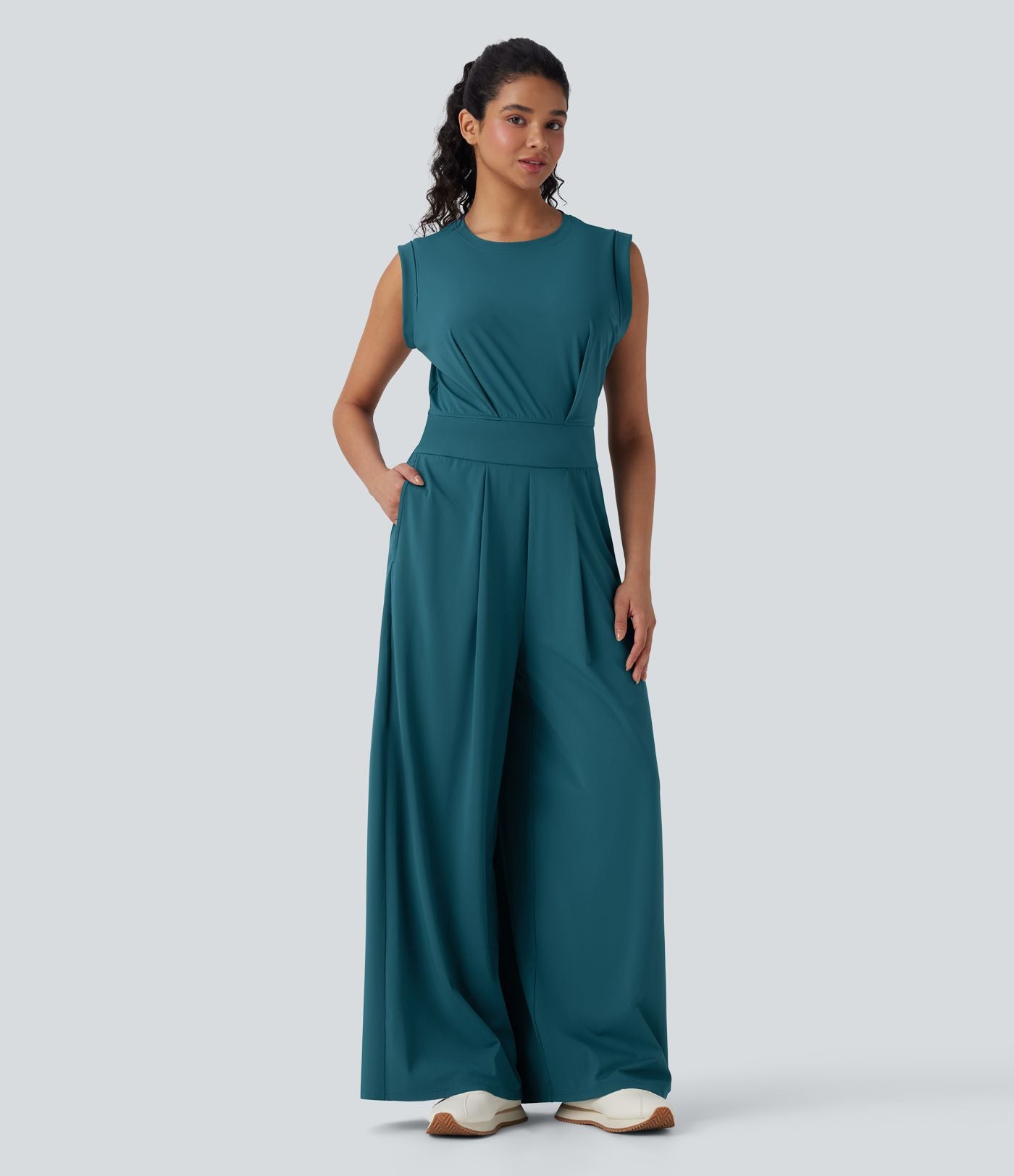 Softlyzero™ Quickdry col rond sans manches dos ajouré avec poche latérale combinaison de yoga - Édition Easy Peasy