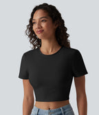 Crop-top Halara décontracté en jersey de coton, col rond, manches courtes
