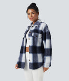 Veste-chemise sherpa col ourlet arrondi manches longues avec poches