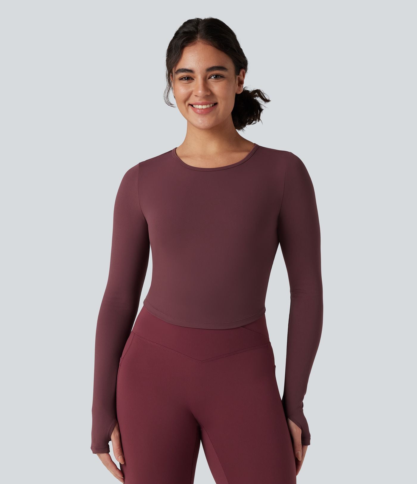 Top yoga slim SoftlyZero™ dos nu boucle ajustable manches longues avec trous pouces - UPF50+
