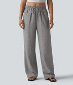 Pantalon décontracté ample rayé taille mi-haute avec cordon de serrage et poches