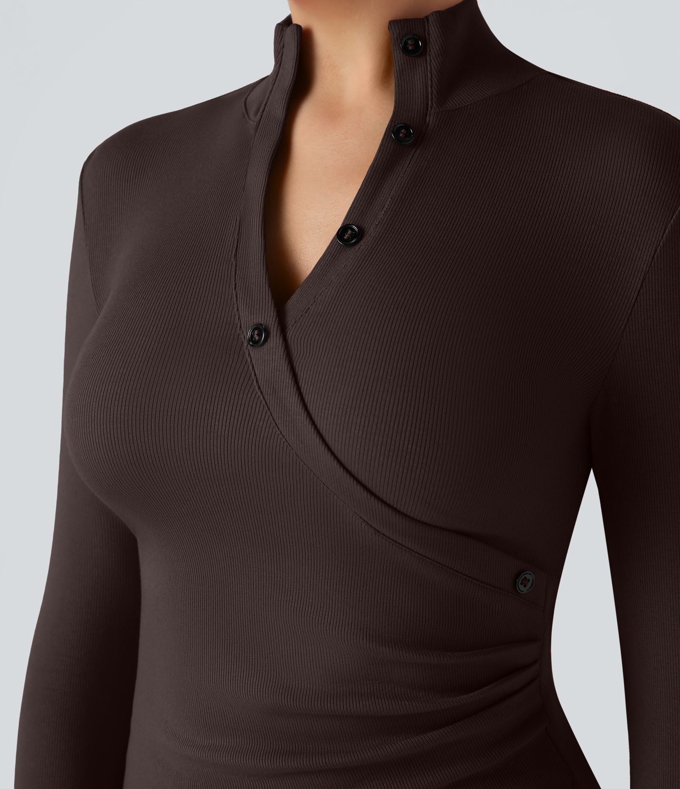 T-shirt tailleur côtelé col montant manches longues