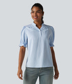 Chemise casual à rayures manches courtes bouffantes