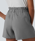 Short plissé taille haute à rayures avec volants et poches – 10 cm