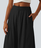 Pantalon casual barrel longueur 7/8 taille mi-haute à bordure ajourée avec poches