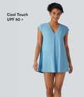 Cache-maillot décontracté à col V avec fente, à effet frais InstantCool, protection solaire UPF50+