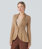 Manteau de travail col châle ourlet à volants à manches longues Halara Flex™