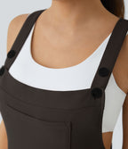 Salopette Casual Bretelles Ajustables Boutonnés Multiples Poches Plis et Tissu Gaufré