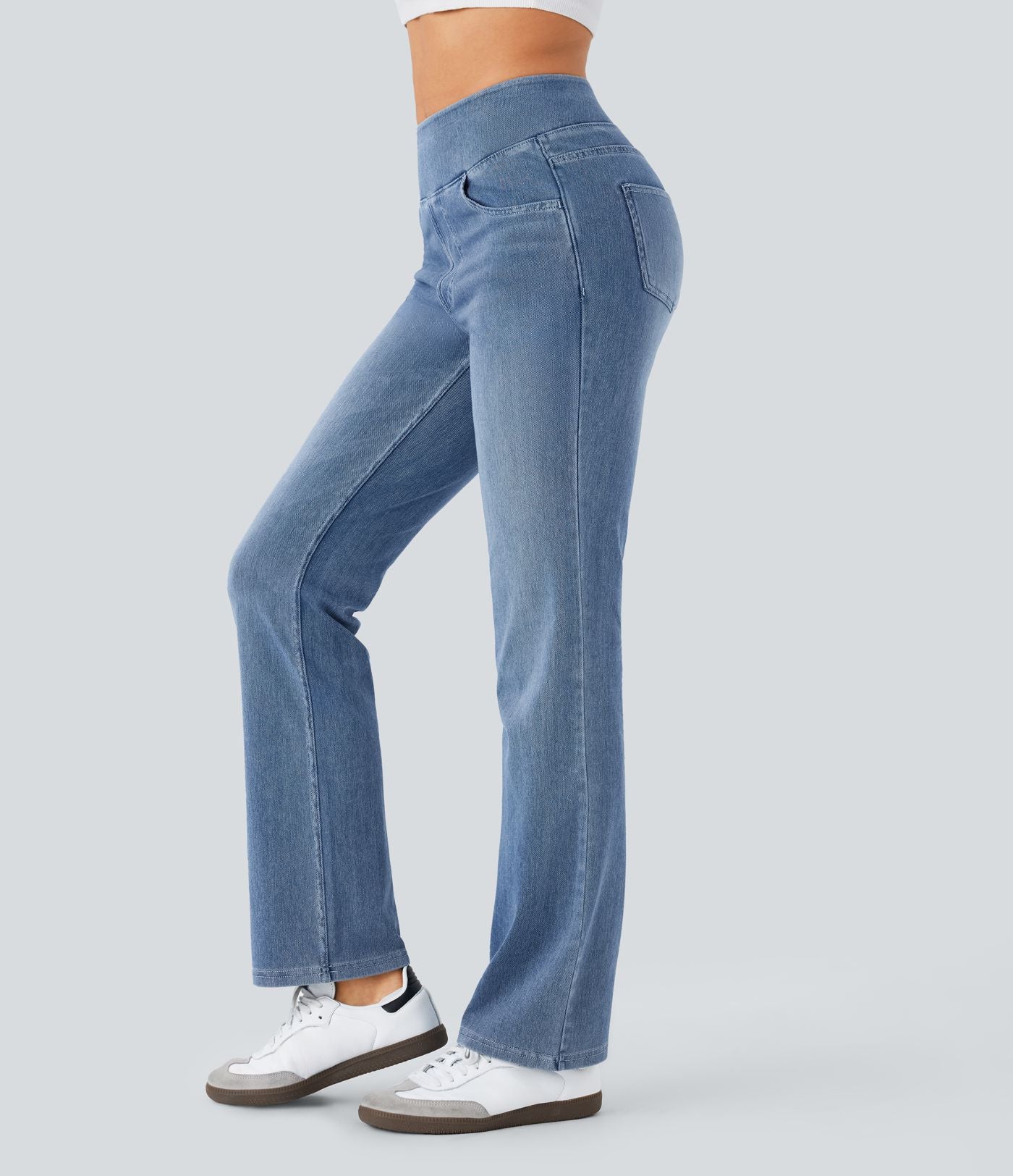 Halara Flex™ Jean bootcut décontracté extensible délavé taille haute à poches multiples