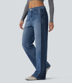 Jean large Halara Flex™ taille basse color block avec poches