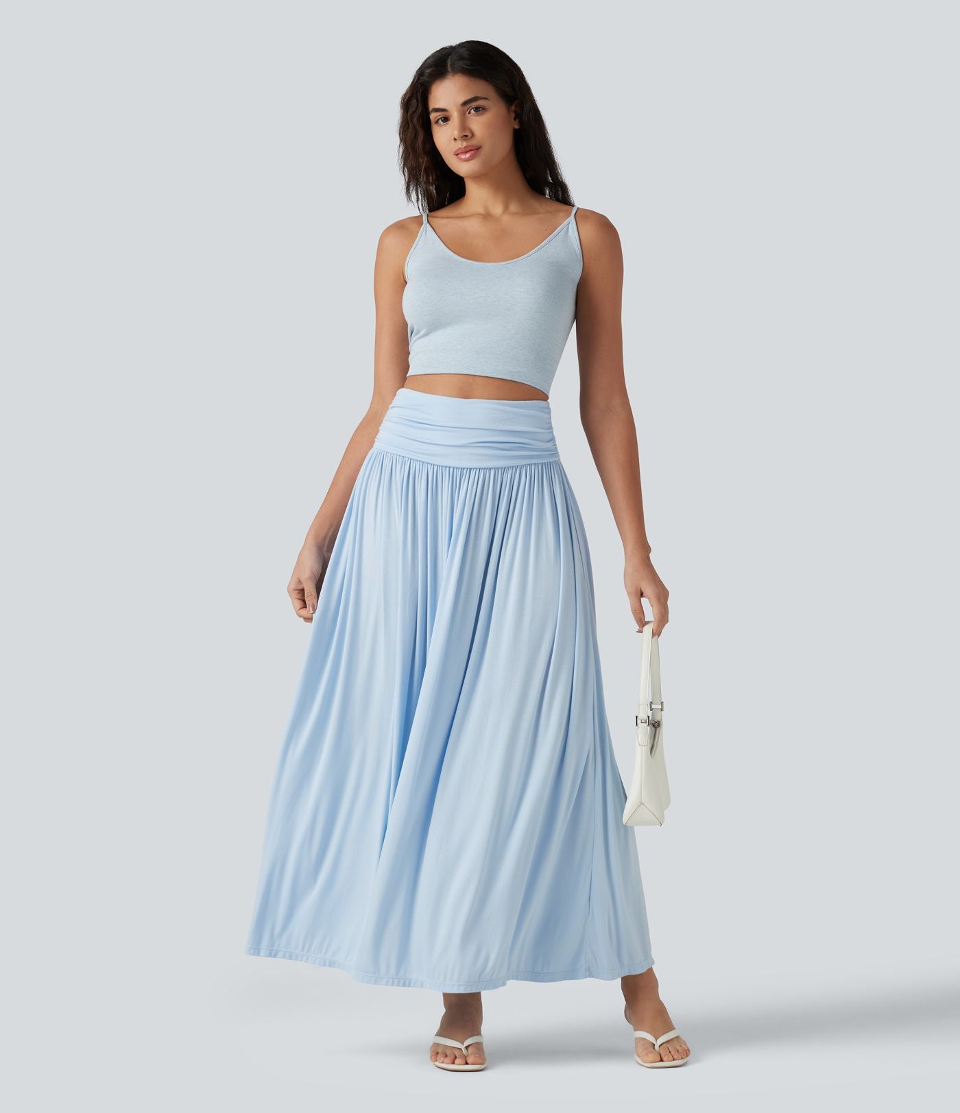 Jupe longue fluide froncée taille haute