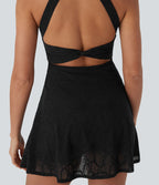 Robe-short 2-en-1 mini de danse active avec dos nu, détail torsadé, dentelle et poches-Easy Peasy
